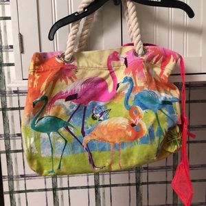 Flamingo tote purse with change purse New without tags